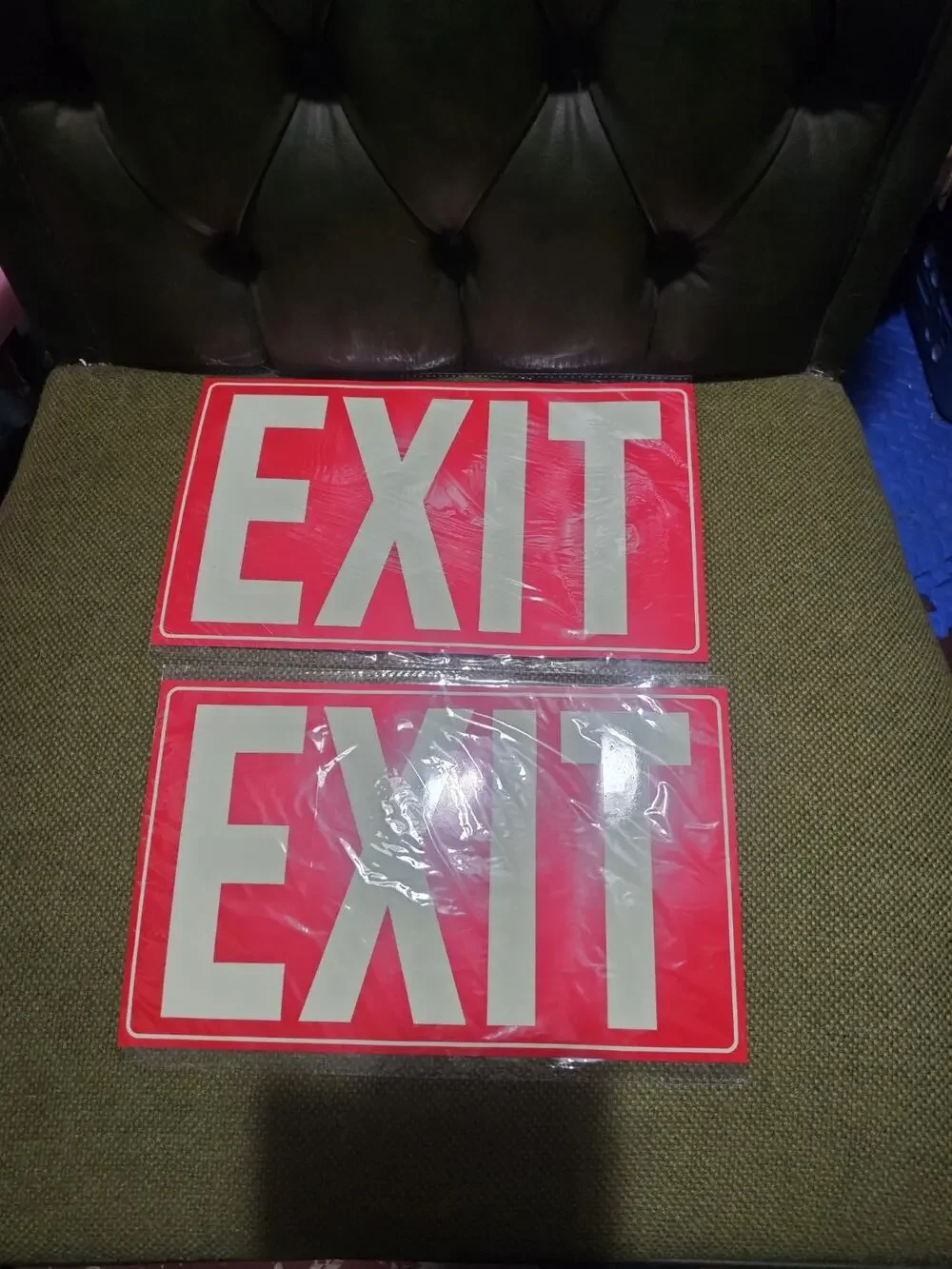 Set of 2 Photoluminescent Emergency Exit signs with adhesive NIP